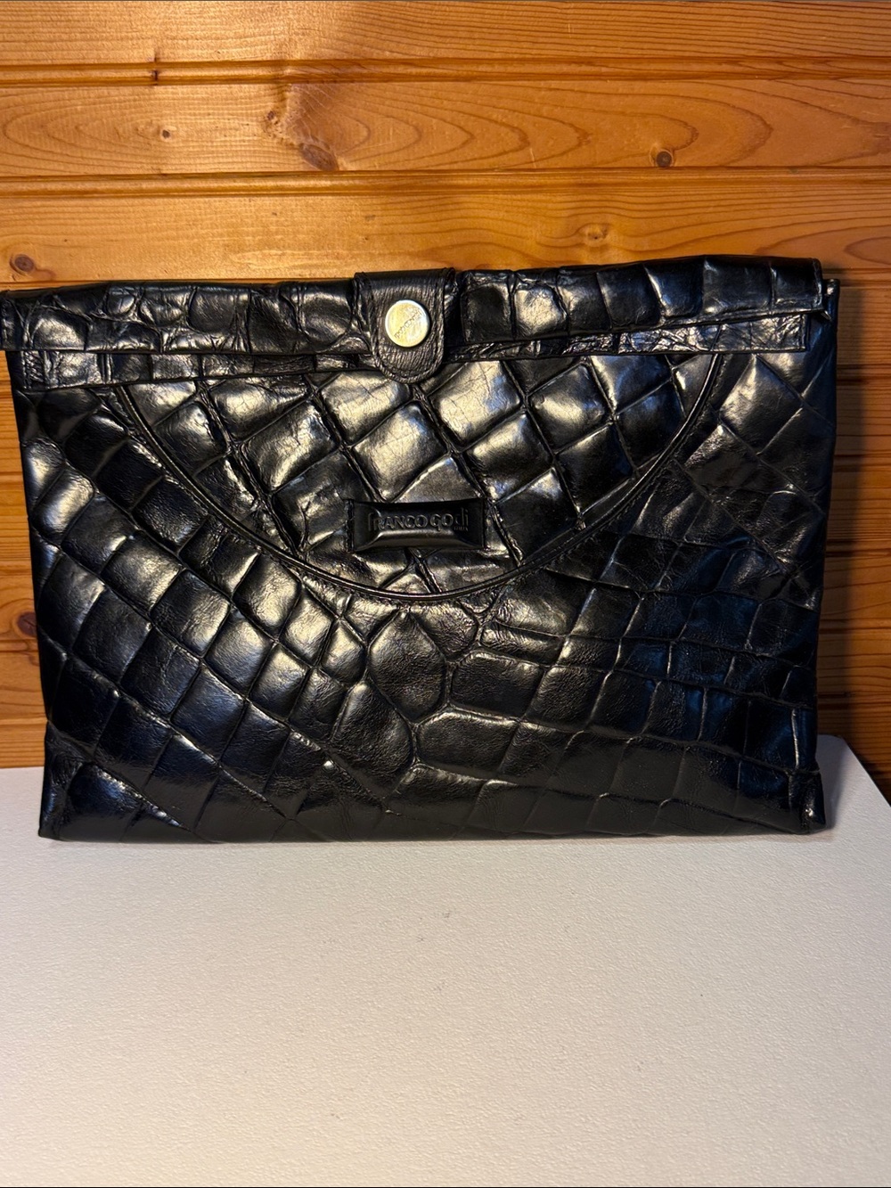 Vintage Franco godi Italian Black Croc-Embossed Foldover Clutch